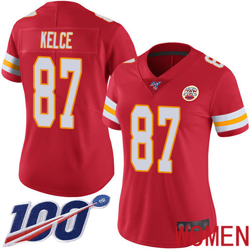 Women Kansas City Chiefs #87 Kelce Travis Red Team Color Vapor Untouchable Limited Player 100th Season Football Nike NFL Jersey->youth nfl jersey->Youth Jersey